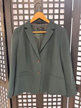 💚 Talbots Blazer Women's 14P Dark Green Stretch Lined Work Jacket Petite 💚